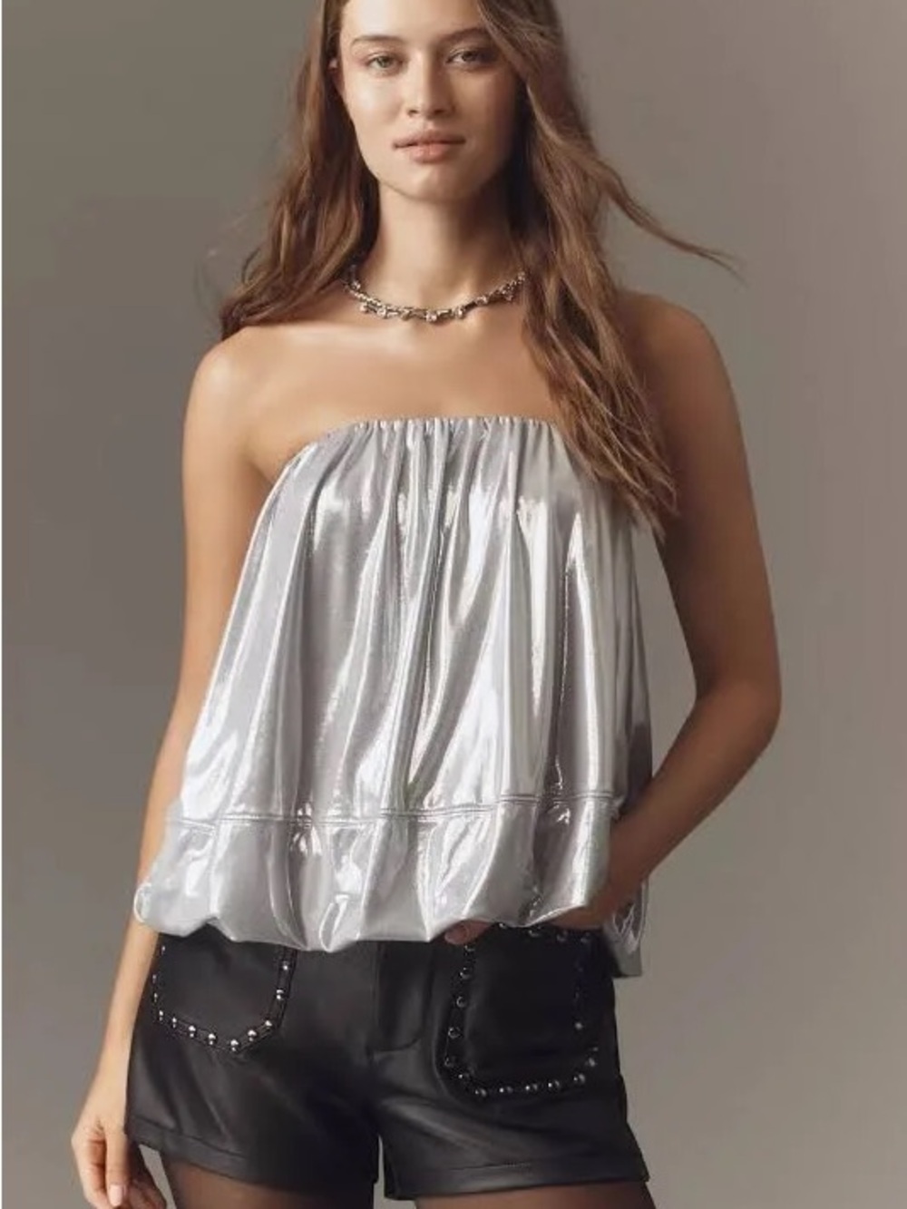 MAEVE Metallic Strapless Bubble Top NWT